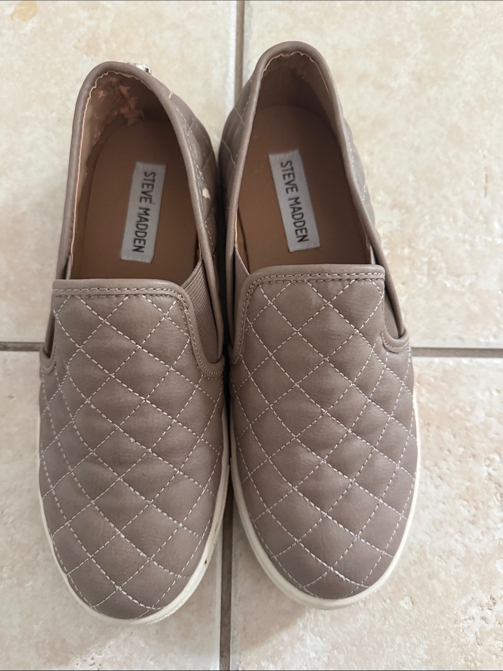 Steve Madden Quilted Taupe Slip-On Sneakers size 7.5